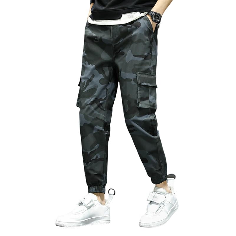Pantalon cargo homme retro streetwear coton multipoches fluide décontracté