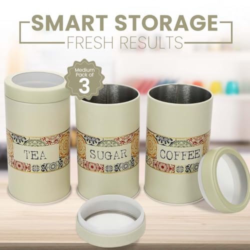 Image of Mandala Collection Airtight Kitchen Container| Set of 3-850ML| Beige Rangoli| Food Grade Metal Storage Jars for Tea, Coffee & Sugar| Vacuum Sealed, Moist Proof Canisters for Freshness