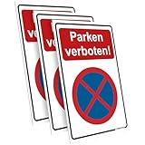 PRINTIMA 3er Set PVC Schild „PARKEN VERBOTEN!“ 21x32 cm – Wetterfestes Verbotsschild mit Montagematerial – Beschilderung gegen Falschparker für Einfahrten, Zufahrten und Parkflächen
