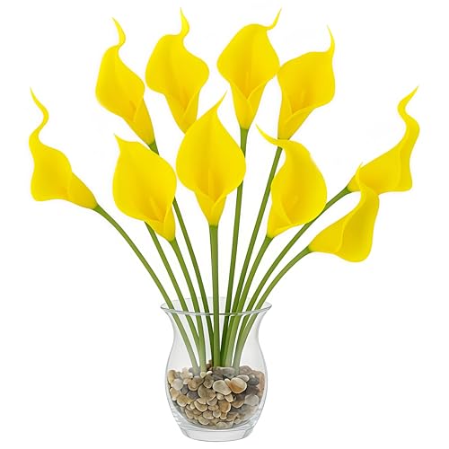 Image of 10 Pcs Artificial Calla Lily Flowers Bunch for Vase and Flower Pots- Premium Real-Look Faux Lily Stems for Home Decor, Living Room, Bedroom, Office Decoration (Vase not Included) (Yellow)