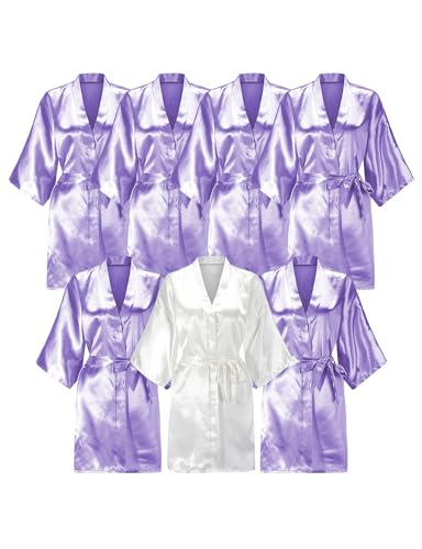 Image of EPLAZA 7Pcs Bride Bridesmaid Robe Set women satin robe Wedding Bridal Party | Soft Satin Silk, Short Sleeve, Lightweight breathable, Fits 100-150lbs, Gifts for wedding day bachelor party