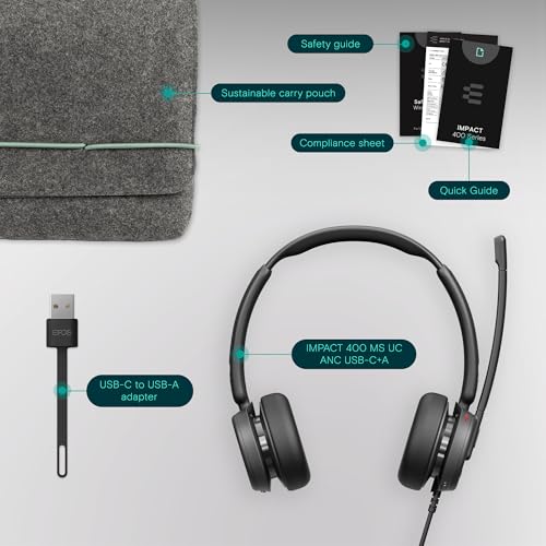 Image of EPOS Impact 400 - On-Ear Wired Headset with Hybrid ANC and USB-C /USB-A - Teams Certified for Clear, Professional Calls