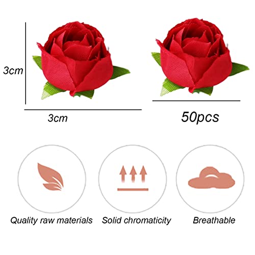 Fake Rose Flower Heads, 50 Pack Artificial Red Rose Flower Heads - Image 2
