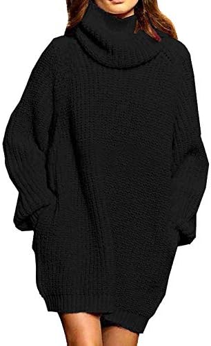 Pink Queen Women's Loose Turtleneck Oversize Long Pullover Sweater Dress Black L