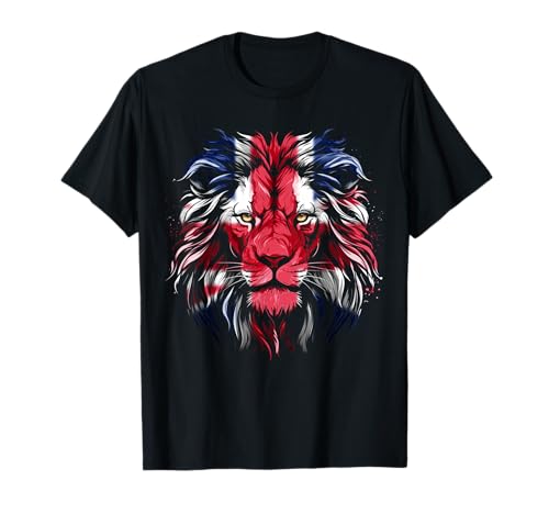 England Union Jack Flag Lion Face UK Patriot T-Shirt