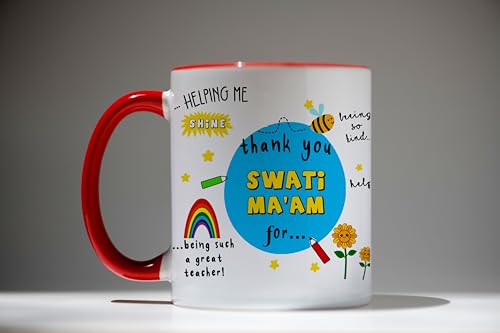 Image of DAYS Thank You Teacher Personalized Mug Custom Teacher's Name Best Teacher Gift, Teacher on Birthday Helping Me to Grow Happy Teachers Gift for Teacher | Coach | Mentor | Guide | Guru Red Mug