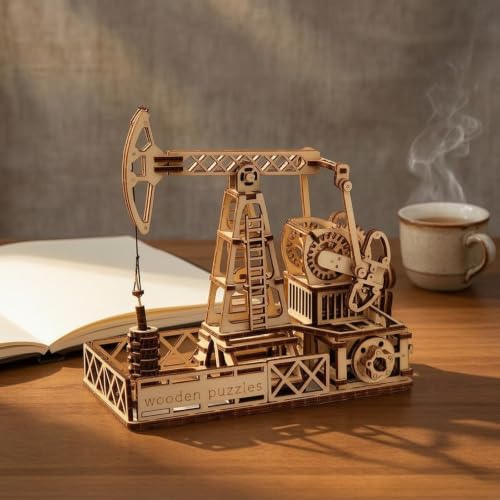 Menolana Children 3D Puzzle Mechanical Oil Well Model Kit Wooden Puzzle Model Building Kit Educational Toy with Moving Gears and Pulleys Basswood Construction Suitable for Desk Office Classroom - Image 6