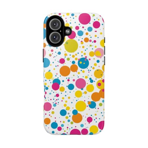 Coque rigide brillante iPhone 16 Plus à motif pois colorés blanc