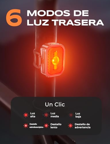 EOIWUY Luz Bicicleta Conjunto, 8+6 Iluminación Modos Luces Bicicleta Delantera y Trasera, Carga Rápida Dual USB-C, Impermeables IP65 Luz Trasera Bici Superligeras para Ciclismo en Carretera y Montaña - imagen 4