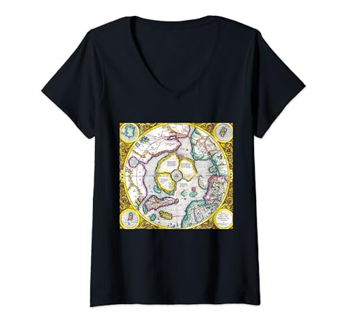 Mujer Polo Norte Mapa Ártico Gerardus Mercator Mapas Antiguos Geografía Camiseta Cuello V