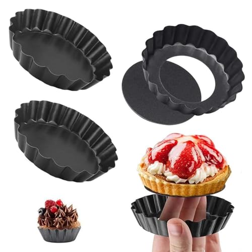 Ezranova 4 pcs Mini Tart Tins, Quiche Tins with Loose Base, Cheesecake Moulds, Flan Case, Mini Cake, Quiche Dish, Suit for Baking and Cooking
