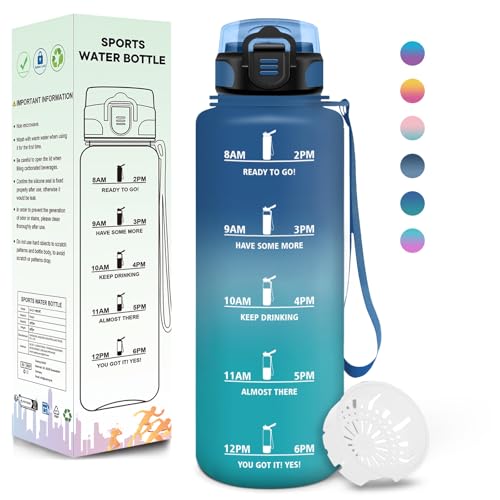Motswedi Gourde, 1500ml Sans BPA, Gourde Plastique, Conception de Verrouillage Anti-Fuite, Bouteille, Avec Horodatage, Bouteille Motivation pour Salle de Sport, En cours...
