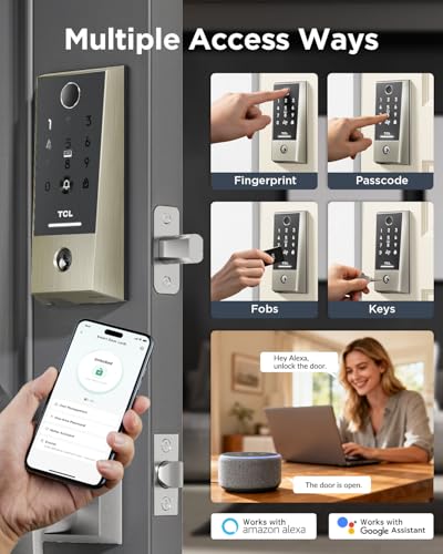 TCL Smart Lock D2 Plus, Keyless Entry Fingerprint Door Lock, Touchscreen Keypad Deadbolt Lock, Built-in Doorbell, Auto Lock, App Control, Alexa, Google Home Compatible, Easy Install for Front Door - image 4