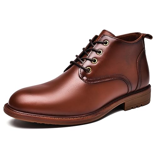 OKKO Mens Leather Oxford Dress Boots - Casual Chukka Ankle Boot Mid-Top Boots for Men