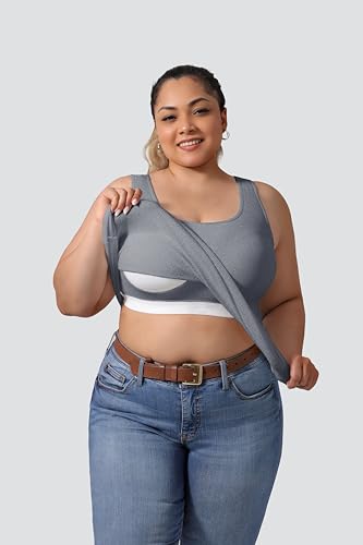 Image of Plus Size U-Back Casual Workout Tank Tops for Women with Built-in Bra, Padded Racerback Gym Athletic Yoga Tops