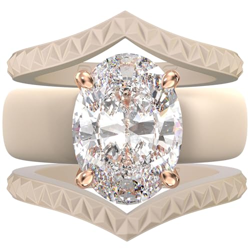 Rinfit Stackable Silicone Ring with Stone - Oval Cut Cubic Zirconia Engagement Ring for Women - Rubber Wedding Bands - Nude/Rose Gold - Size 8