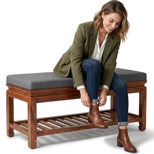 IQNJERYV Bench Cushion 2 Inch Thick Linen Outdoor Patio Furniture Seat Pad for Garden Dining Window Seat Shoe Rack Non-Slip with Ties & Removable Zippered Cover Custom Size(Gray,36x16in)