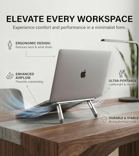 Image of Enclave Laptop Stand Adhesive Invisible Aluminum Computer Riser for Desk Adjustable Notebook Mount Stable for Tablets Laptops Keyboard 10-15.6 Tabletop. (Grey)