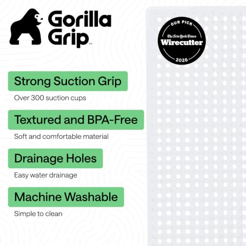 Image of GORILLA GRIP Bath Tub Shower Mat, Bathtub Floor Liner, 35x16 White