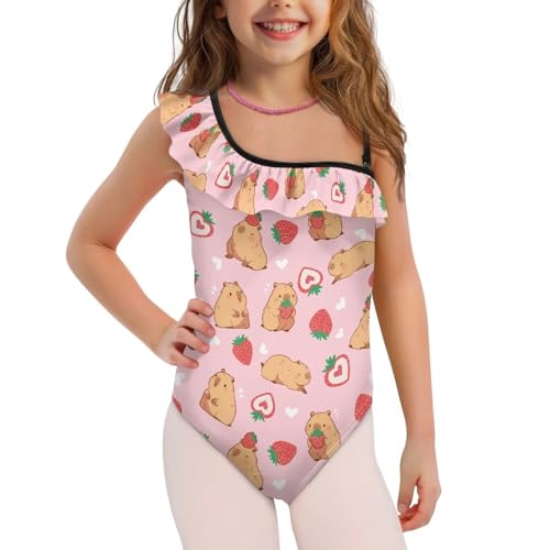 Girls One Piece Swimsuit Ruffle One Shoulder Bathing Suits Beach Swimwear for Kids Beach or Pool Party2
