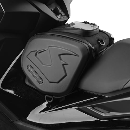Rhinowalk Sacoche tunnel pour scooter, coque rigide en ABS, 16 l, sac de moto avec tunnel central, avec compartiment pour écran tactile, poignée de transport, bandoulière et housse de pluie