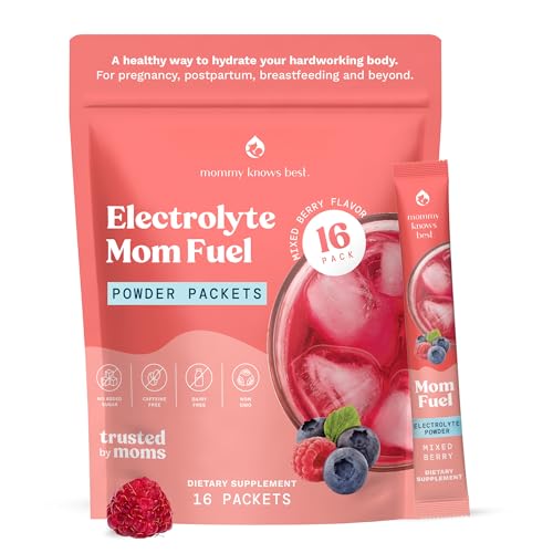 Image of Mommy Knows Best Mom Fuel Electrolyte Drink Mix for Moms, Hydration Support - for Pregnancy, Prenatal, Electrolytes + Trace Minerals, Lactation Drink Mix Supplement (16 Count)