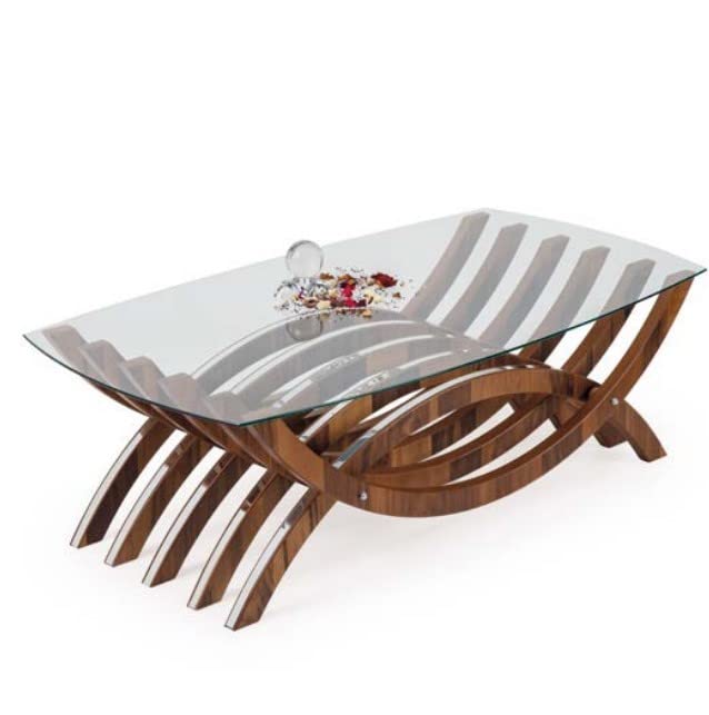 C-DECOR Layers Coffee Table Sleek and Chic Style Coffee Table Wooden and Tempered Glass Inlay 53.5Inches, Cocktail Table, Nesting Table, Side Table for Living Room, Walnut