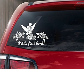 1 Sticker Fée Clochette Papillons - Prénom Et Couleur Au Choix