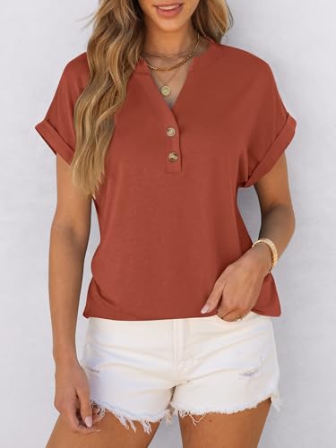Image of ANRABESS Womens Short Sleeve Henley Tops V Neck Dressy Casual Blouses Summer Trendy Tee Shirts 2026 Vacation Fashion Clothes