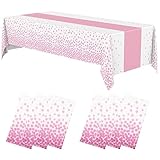 Oudain 6 manteles blancos y rosas para fiestas, manteles de plástico con lunares, impermeables, desechables, rectangulares, para cumpleaños, bodas, fiestas de graduación, 54 x 108 pulgadas