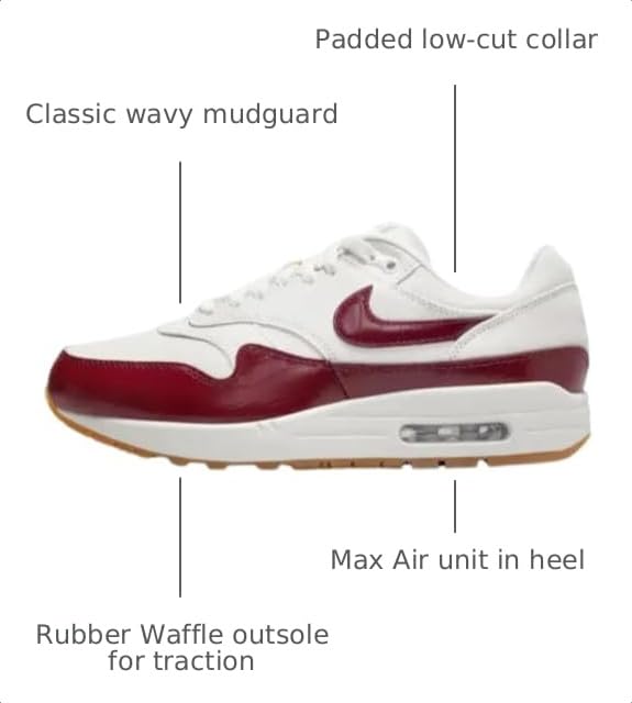 Image of Nike Air Max 1 LX Women's Shoes, Sail /Sail /Gum Light Brown /Team Red, Size 7
