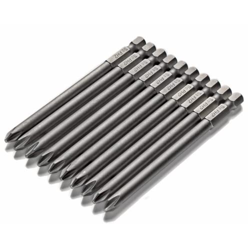 Vesttio Phillips Cross Slot Ph2#2 Long Screwdriver Bit Set 10Pcs 1/4 Inch Hex Shank 4 Inch/100 Mm Length S2 Steel With Magnetic For Power Screwdriver Drill Impact Driver #TOP1