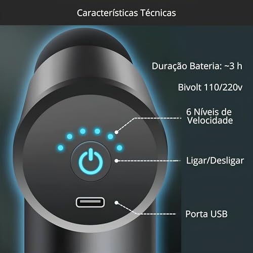 Massageador Elétrico Profissional Premium para Alívio Muscular com Pistola de Massagem Recarregável,