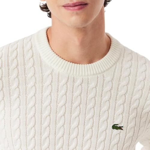 Lacoste Men's French Fashion Sport Regular Fit Crew Neck Long Sleeve Cable Stitch Sweater2