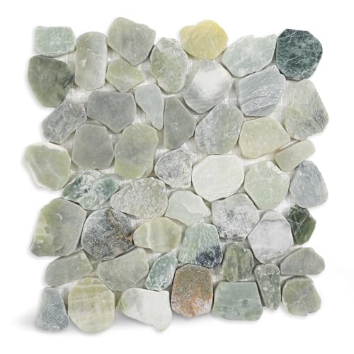 Adolif Green Sliced Stone Pebble Mosaic Tile, 12" x 12"