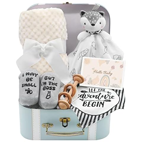 Baby Gift Basket with Blanket and Rattle Cover