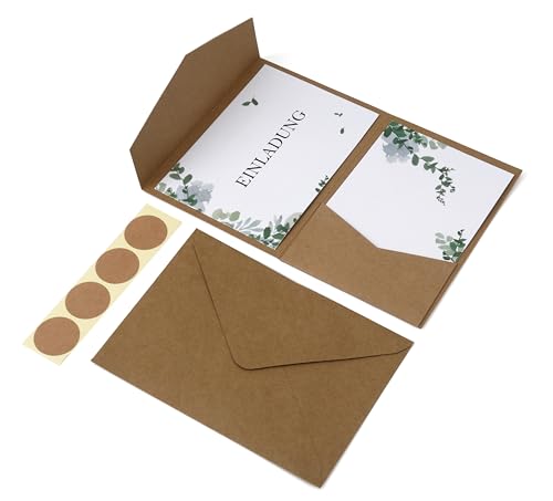50 Pocketfold blanko Kraft-Papier Karten inkl. Briefumschläge ... Pocketfold bereits VORGEKLEBT, kein kleben mehr erforderlich
