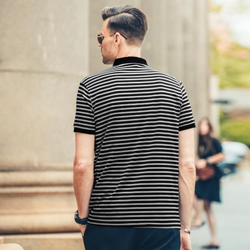 Men's Striped Polo Short Sleeve T-Shirt Summer Business Casual Pique Cotton Shirt2