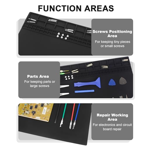 Image of 27.6'' x 15.7'' Extra Large Soldering Mat with Wrist Strap & Grounding Accessories, 932F Heat Resistant Silicone Repair Mat, Oversized Work Mat for Cellphone Laptop Electronics Repair (Black)