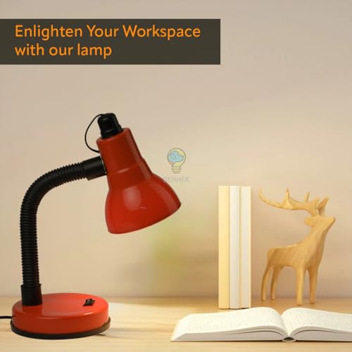 Image of BEHMEK Study Table Lamp | Adjustable Metal Desk Light for Reading, Writing, Study & Office Work | Flexible Neck LED Table Lamp for Students & Home Office (Red)