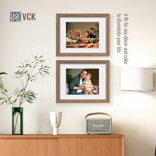 Image of VCK 11x14 Picture Frame 5 Pack, Walnut Wood, 8x10 Mat, Glass, for Photo