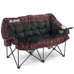 Padded Double Camping Chair, Camping Couch, Black & Red Plaid