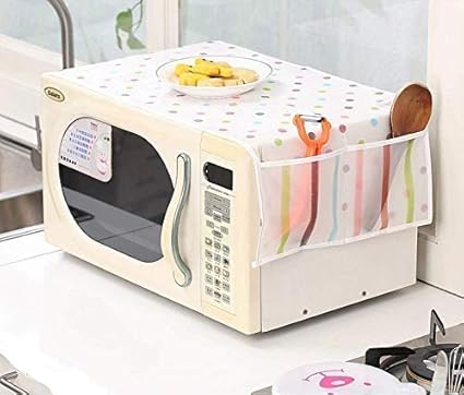 Dustproof Microwave Oven Cover with 2 Pockets Waterproof Greaseproof Oil Proof Oven Cover 85 x 35 cm (Assorted Design)