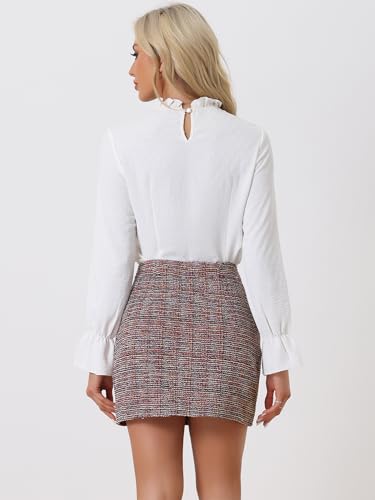 Allegra K Women's Tweed Plaid Mini Skirt High Waist Elegant Pencil Skirts4