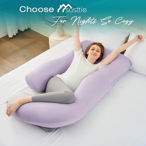 Image of Sasttie Pregnancy Pillows for Sleeping, U Shaped Cooling Full Body Pillow with Removable Cover, Pregnant Women Must Haves, Maternity Essential, Lavender