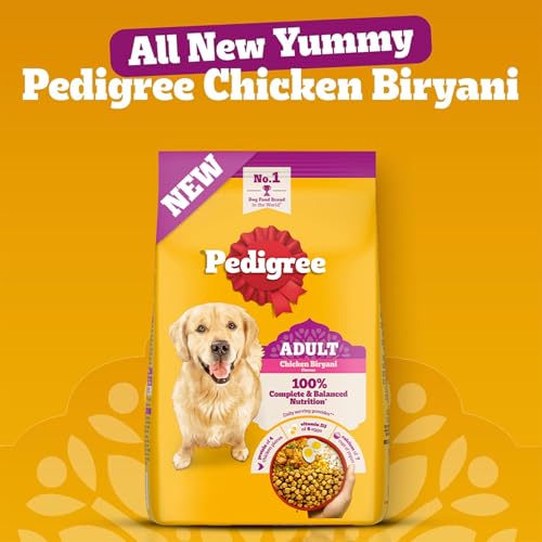 Image of Pedigree Adult Dry Dog Food, New Chicken Biryani Flavour, 2.8kg, Protein of 4 Chicken Pieces, Vitamin D3 of 6 Eggs, Calcium of 7 Cups of Yogurt, 100% Complete and Balanced Nutrition​ (Pack of 2)
