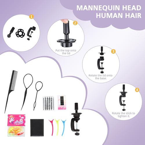 mannequin head human hair 80 real hair cosmetology mannequin head for braiding styling cutting 26-28 doll head with clamp tools blonde