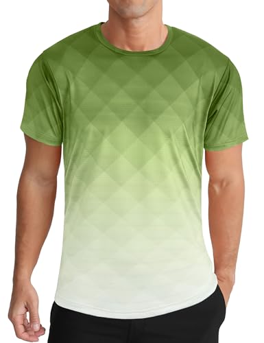 APTRO Herren T Shirt Sport Tshirts Trainingsshirt Funktionsshirt Schnelltrocknend Laufshirt Gym Shirt Farbverlauf Armeegrün L