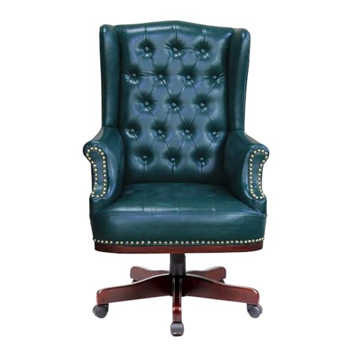 Image of High Back Leatherette & Wooden Office Chair | Revolving & Height Adjustable | Director and CEO & Executive Chair | 5-Year Warranty & Free Assembly | Green Color - (111012248)