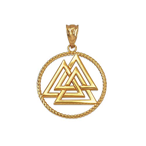 LA BLINGZ 10K Yellow Gold Viking Valknut Pendant Necklace (Pendant only)